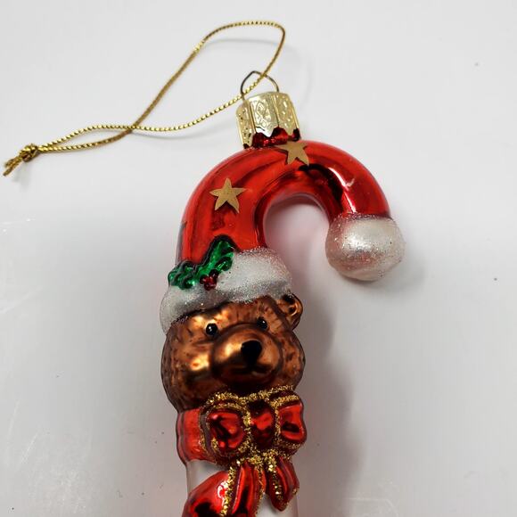Vintage Glass Candy Cane with Red Bow Christmas Ornament 5" Excellent Condition - Picture 2 of 9